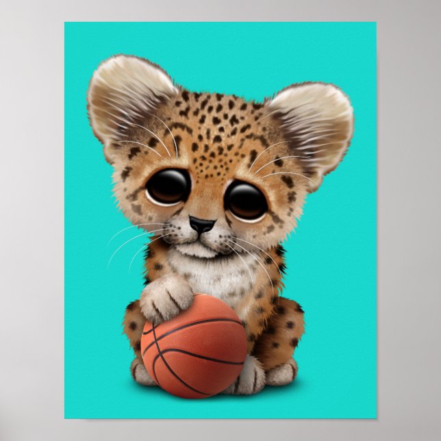 Affiche Leopard Cub Jouant Avec Basket-Ball (Devant)