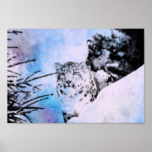 Affiche Léopard de neige d'aquarelle