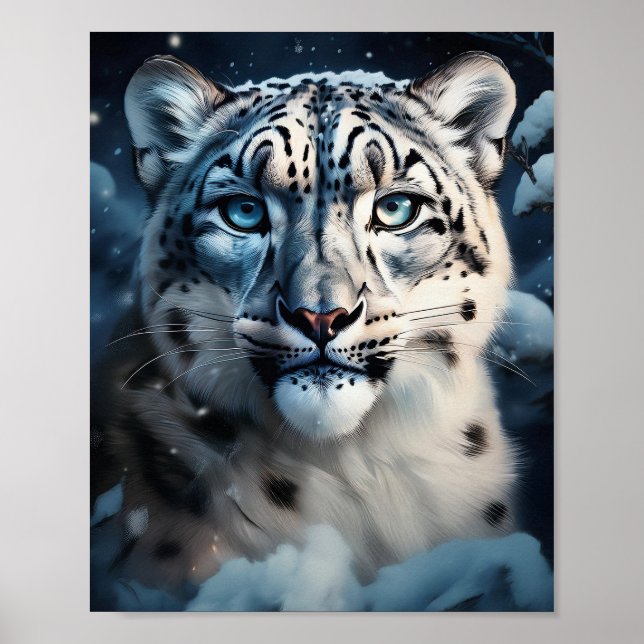 Affiche Léopard des neiges dans la neige (Devant)
