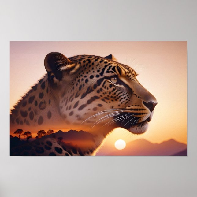 Affiche Leopard Double exposition Nature animale Nature sa (Devant)