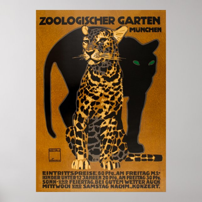 Affiche Leopard et Panther au Vintage voyage allemand (Devant)