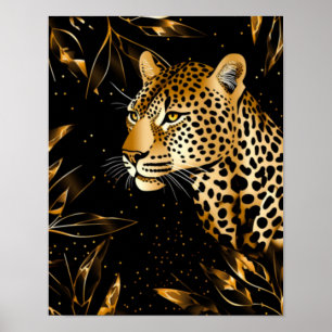 Affiche Léopard Guépard Animal Noir Or