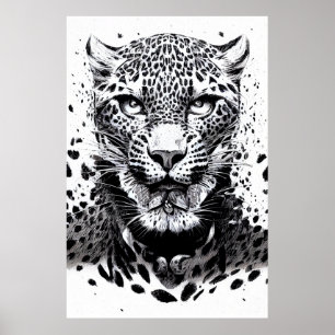 Affiche Léopard Jaguar Wild Nature Illustration Line Epic