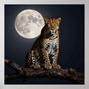 Affiche Léopard majestueux et pleine lune