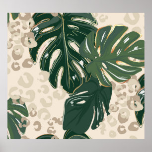 Affiche Leopard Monstera : Jungle Imprimer Vintage.