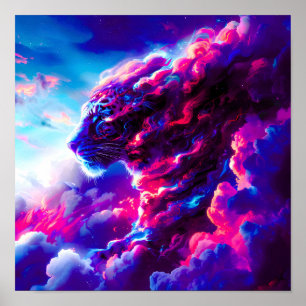 Affiche Léopard néon cosmique futuriste