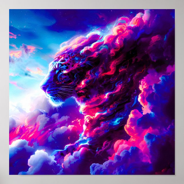 Affiche Léopard néon cosmique futuriste (Devant)