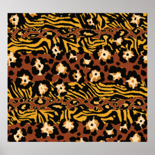 Affiche Léopard, peaux de tigre, motif sauvage.