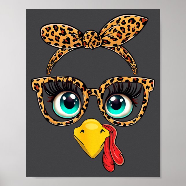 Affiche Leopard Print Thanksgiving Funny Turkey Face Gles  (Devant)