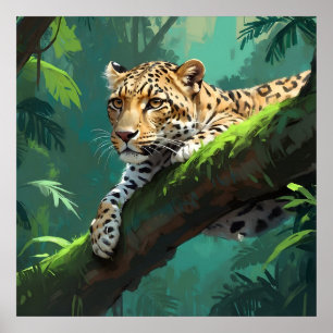 Affiche Leopard réaliste dans l'art animal de la jungle