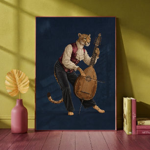 Affiche Léopard Sophistiqué Jouant du Violoncelle Musical