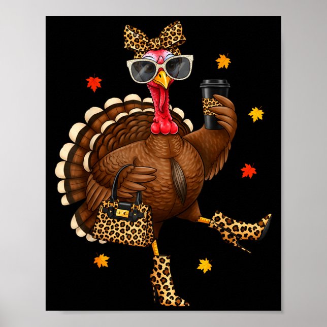 Affiche Leopard Turkey Drinking Coffee Thanksgiving Women  (Devant)