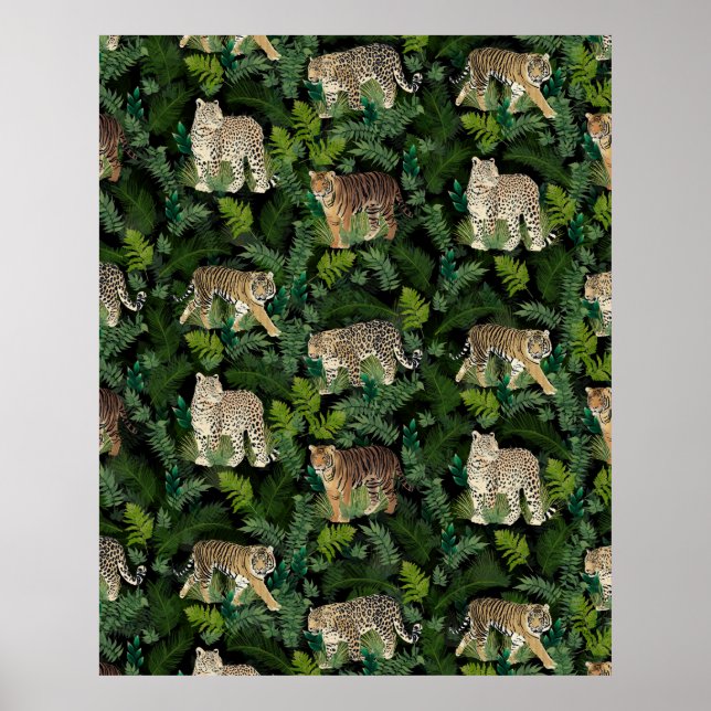 Affiche Léopards modernes Tigres Jungle Plante Black Desig (Devant)