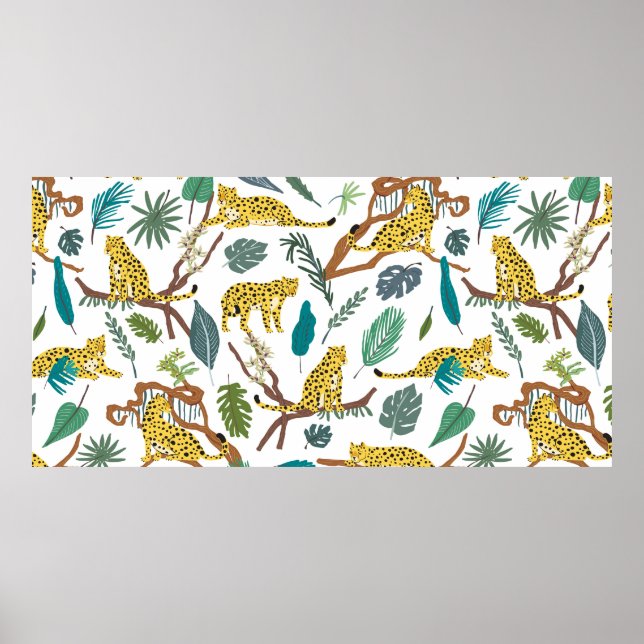 Affiche Leopards wild animals in jungle forest hand drawn  (Devant)