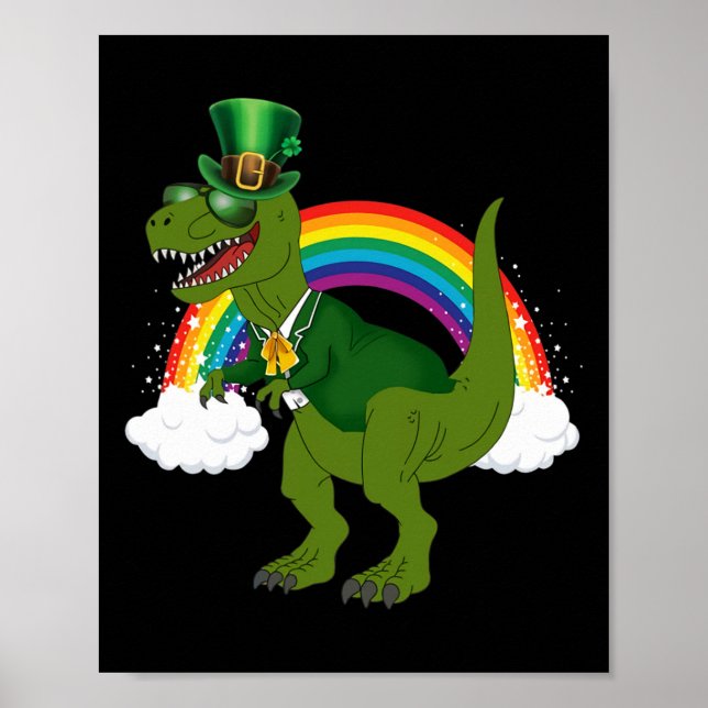 Affiche Leprechaun Dinosaure T-rex Arc-en-ciel St Patrick  (Devant)