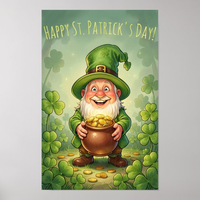 Affiche Leprechaun Gnome Happy St. Patrick's Day Shamrock (Devant)