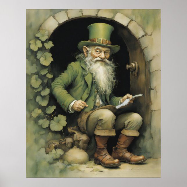 Affiche Leprechaun with Shamrocks  (Devant)