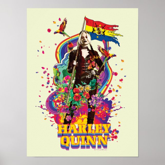 Affiche L'équipe du suicide | Harley Quinn Flowers & Rainb (Devant)