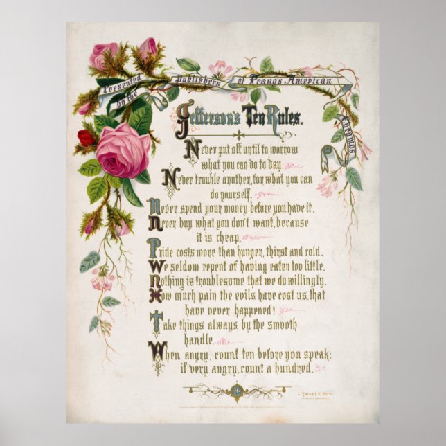 AFFICHE LES 10 RÈGLES DE TOM JEFFERSON 1873 (Devant)