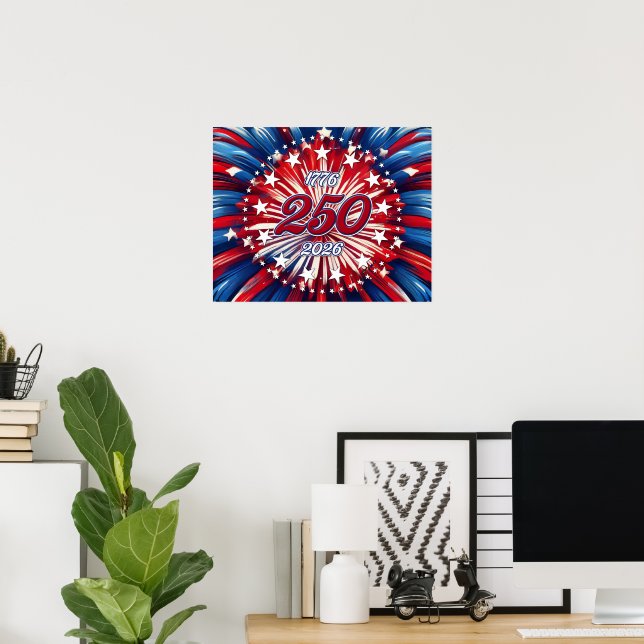 Affiche Les 250 ans d'Amérique 1776-2026 Feux d'artifice R (Bureau à domicile)