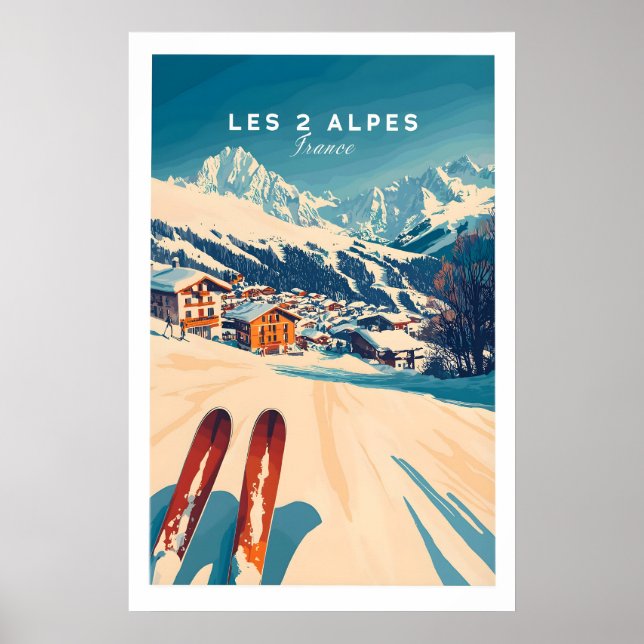 Affiche Les 2 Alpes Art Ski Print 1 (Devant)
