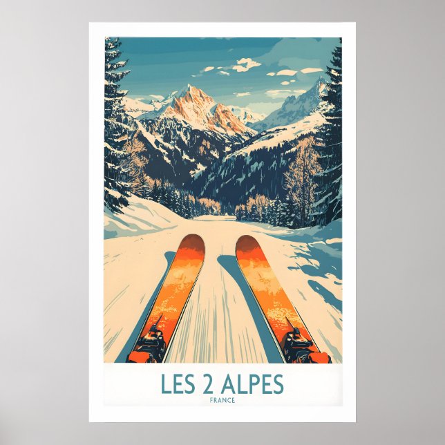 Affiche Les 2 Alpes Wall Art Ski Print 1 (Devant)