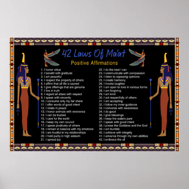 Poster Encadré 24x36 - Le Véritable Ordre Mondial - 42 Lois De Maât