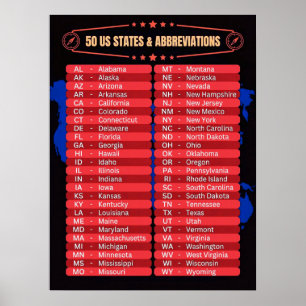 Affiche ★ Les 50 États dans l'Ordre Alphabétique   État am