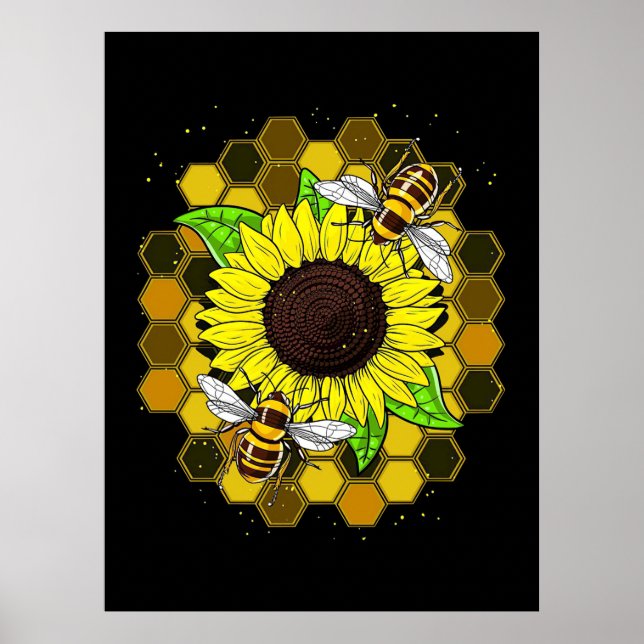 Affiche Les abeilles de tournesol hippie (Devant)