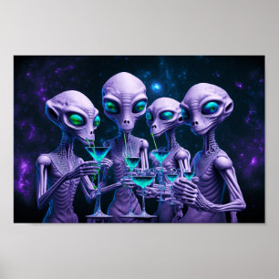 Affiche Les Aliens boivent des cocktails