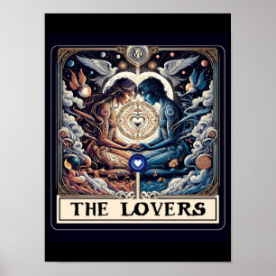 Affiche LES AMANTS Tarot Céleste Homme & Femme Âmes sœurs