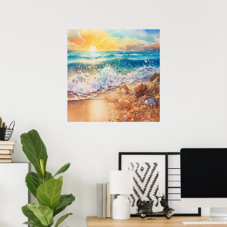 Affiche Les amateurs de soleil levant sur la plage