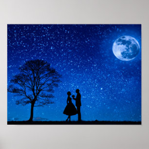 Affiche Les amoureux en pleine lune