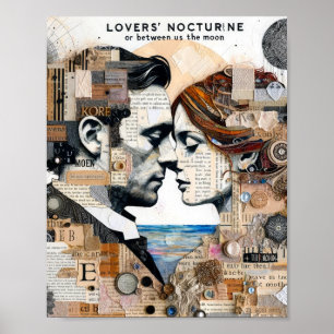 Affiche Les amoureux entre nous et la lune Collage Média m