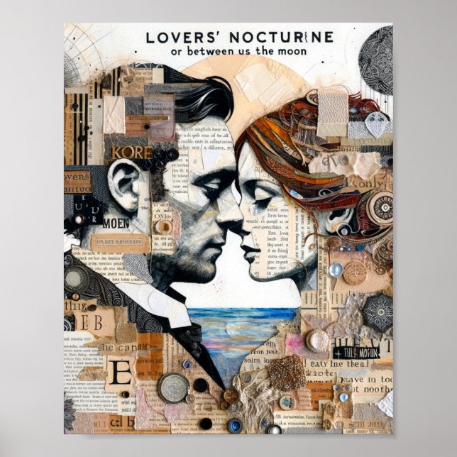 Affiche Les amoureux entre nous et la lune Collage Média m (Devant)