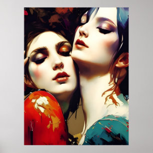 Affiche Les amoureux s'embrassent