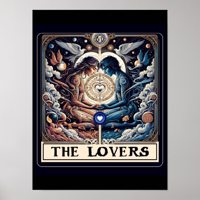Affiche LES AMOUREUX Tarot Céleste Homme & Femme Âmes (Devant)