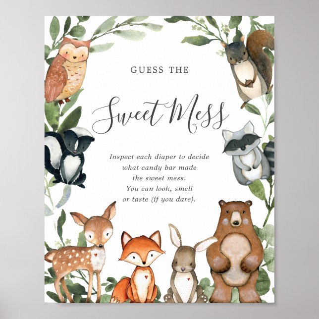 Affiche Les Animaux De Bois Baby shower Devinez Le Mess Do (Devant)