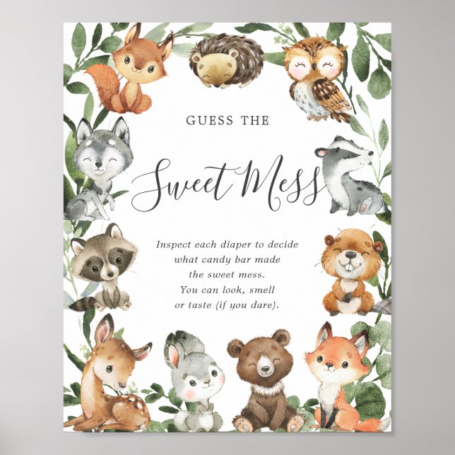 Affiche Les Animaux De Bois Baby shower Devinez Le Mess Do (Devant)