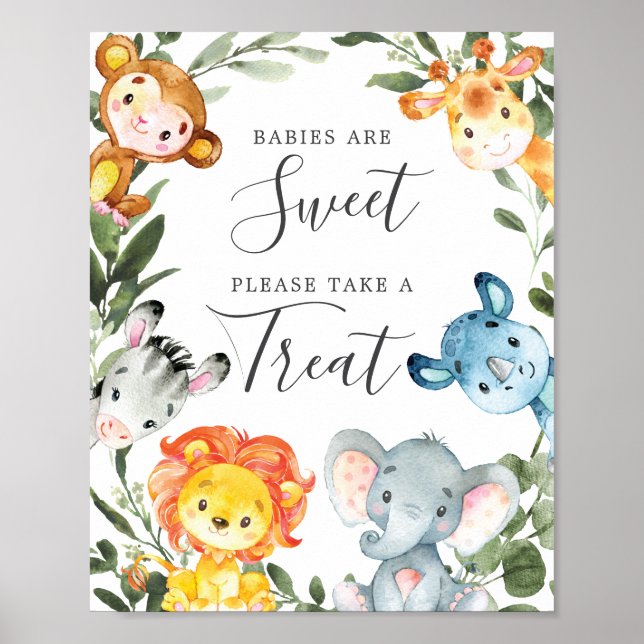Affiche Les animaux de la jungle Les bébés Baby showers so (Devant)