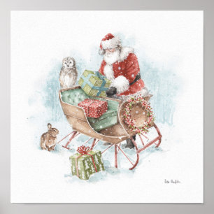 Affiche Les animaux des bois avec le Père Noël et son mâch