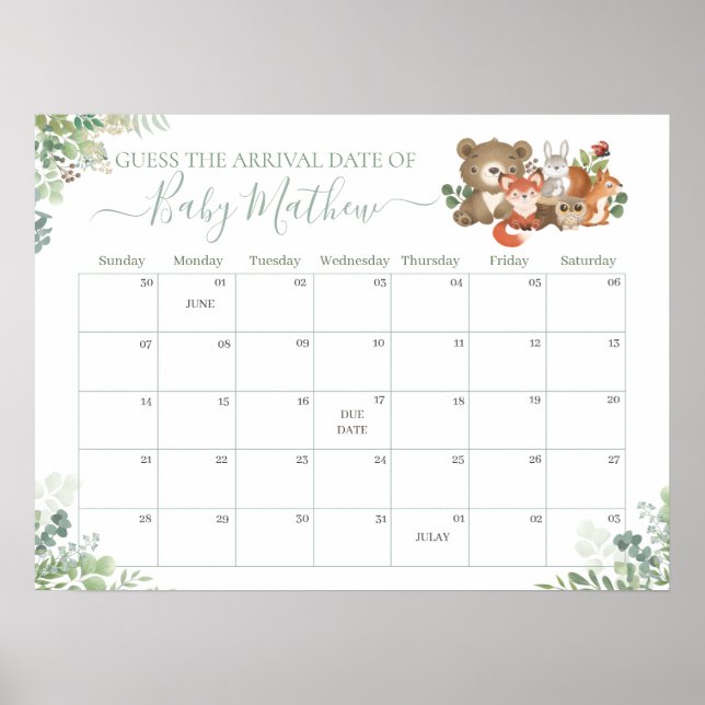 Affiche Les animaux des bois Guess Baby's Arrival Birth Ga (Devant)