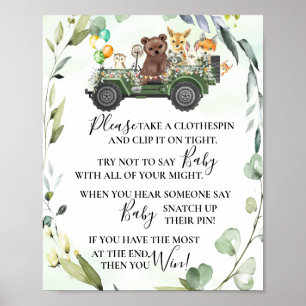 Affiche Les animaux des bois ne disent pas Baby shower Jeu