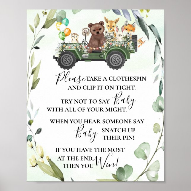 Affiche Les animaux des bois ne disent pas Baby shower Jeu (Devant)
