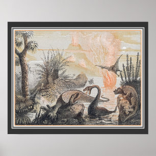 Affiche Les animaux du monde préhistorique vers 1920