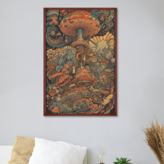 Affiche les années 70 Champignons psychédéliques Retro AI