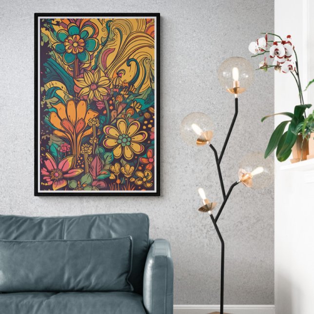 Affiche les années 70 Fleurs psychédéliques AI Art | Color (Créateur téléchargé)