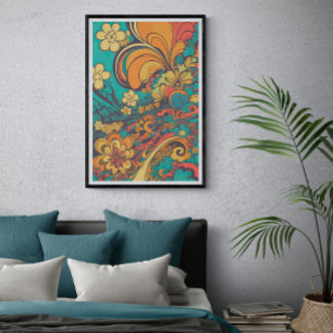 Affiche les années 70 Psychedelic Retro Flower AI Art   VI