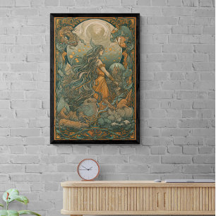 Affiche les années 70 psychédélique Hippie Chick AI Art   