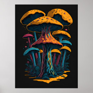 Affiche les années 70 Retro Mushroom AI Art   Vintage psyc